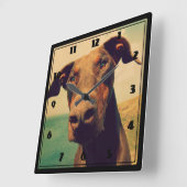Funny Closeup of a Natural Doberman Dog Quadratische Wanduhr (Winkel)