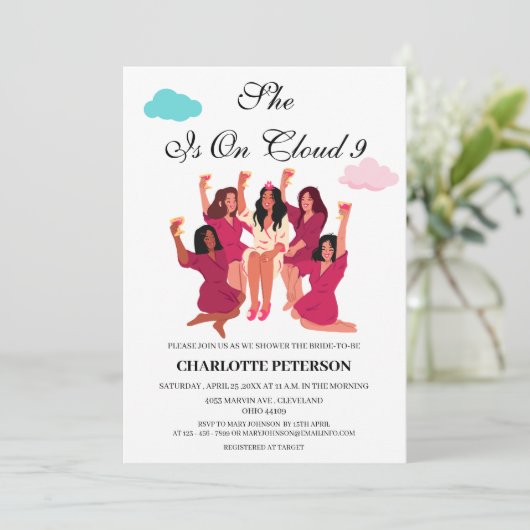 Funny Cloud 9 Brautparty Einladung (Stehend Vorderseite)