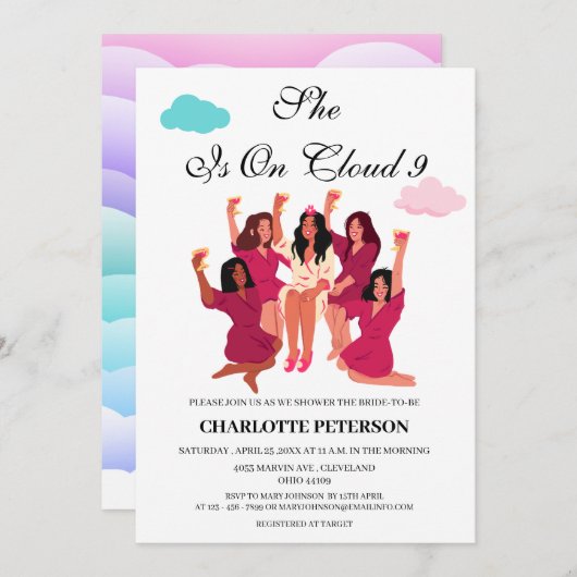 Funny Cloud 9 Brautparty Einladung (Vorne/Hinten)