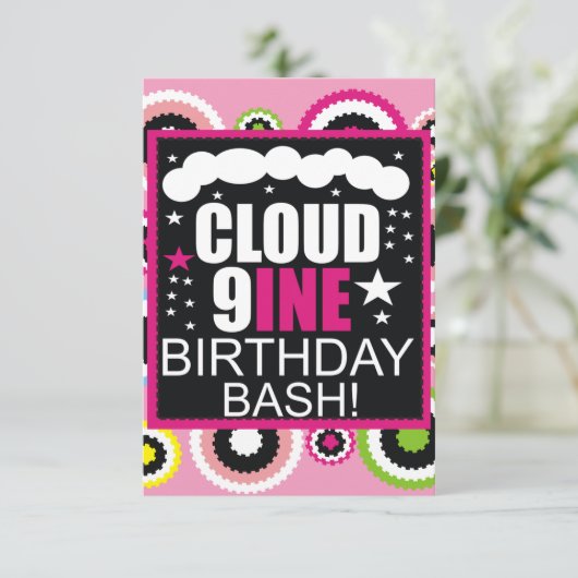 Funny Cloud Nine Cosmic Birthday Party Invitation Einladung (Stehend Vorderseite)