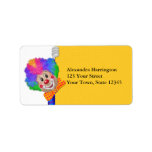 Funny Clown Adressaufkleber<br><div class="desc">Ein lustiges und farbenfrohes Geburtstagsdesign mit Clown-Pinkeln um den Einladungstext. Der Textbereich ist hellgelb mit subtilen Diamantmustern. Erstellt mit Original-Kunstwerken©delightful-doodles.</div>