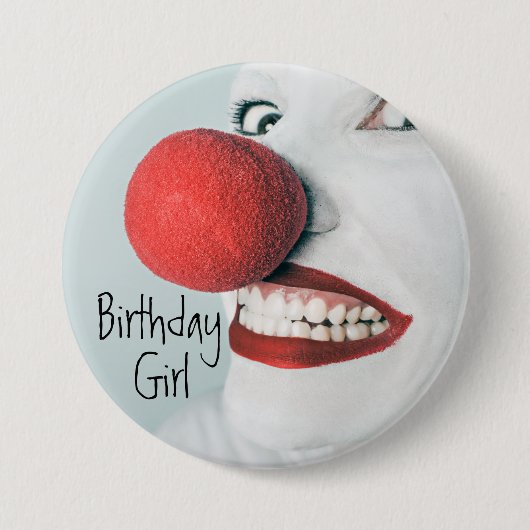 Funny Clown Face Birthday Girl Button (Vorderseite)