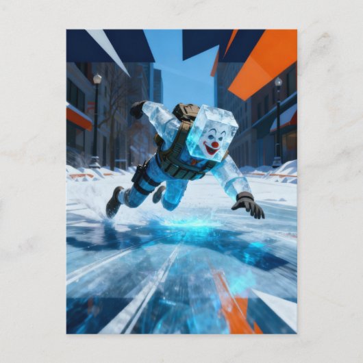Funny clown icecube falling on ice  postkarte (Vorderseite)