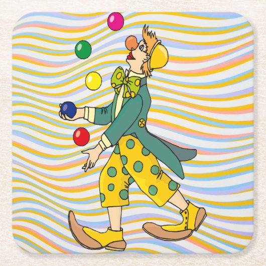 Funny Clown spielen mit farbenfrohen Balls Rechteckiger Pappuntersetzer (Vorderseite)