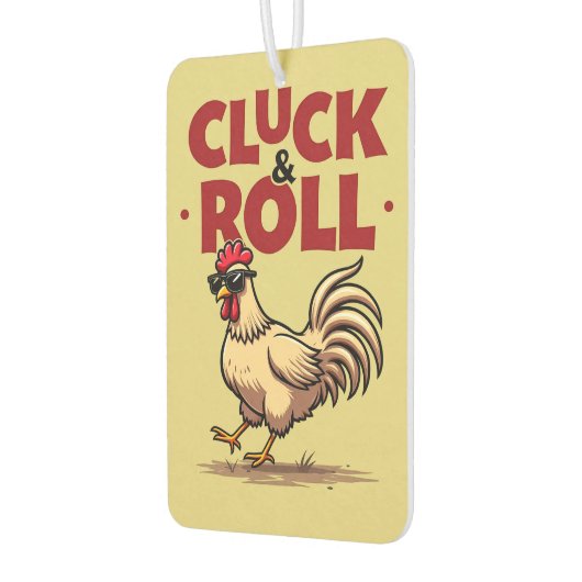 Funny "Cluck & Roll" Cooler Rooster Cartoon Design Autolufterfrischer (Links)