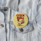 Funny "Cluck & Roll" Cooler Rooster Cartoon Design Button (Beispiel)