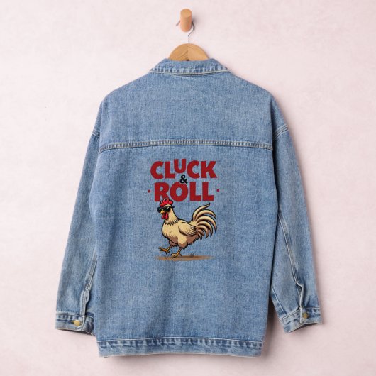 Funny "Cluck & Roll" Cooler Rooster Cartoon Design Jeansjacke (Hangar)