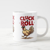 Funny "Cluck & Roll" Cooler Rooster Cartoon Design Jumbo-Tasse (Rechts)
