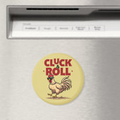 Funny "Cluck & Roll" Cooler Rooster Cartoon Design Magnet (In Situ (Geschirrspüler))