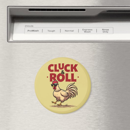 Funny "Cluck & Roll" Cooler Rooster Cartoon Design Magnet (In Situ (Geschirrspüler))