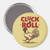 Funny "Cluck & Roll" Cooler Rooster Cartoon Design Magnet (Vorderseite/Rückseite)