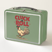 Funny "Cluck & Roll" Cooler Rooster Cartoon Design Metall Brotdose (Vorderseite)