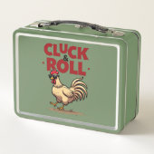 Funny "Cluck & Roll" Cooler Rooster Cartoon Design Metall Brotdose (Rückseite)