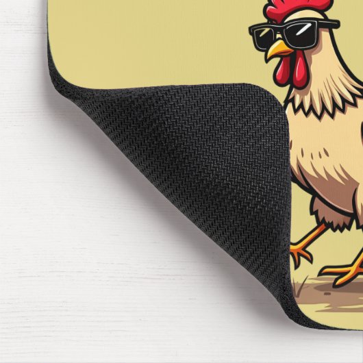 Funny "Cluck & Roll" Cooler Rooster Cartoon Design Mousepad (Ecke)