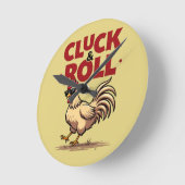 Funny "Cluck & Roll" Cooler Rooster Cartoon Design Runde Wanduhr (Winkel)