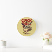 Funny "Cluck & Roll" Cooler Rooster Cartoon Design Runde Wanduhr (Zuhause)
