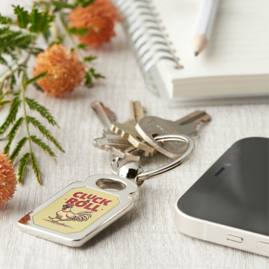 Funny "Cluck & Roll" Cooler Rooster Cartoon Design Schlüsselanhänger (Seite)