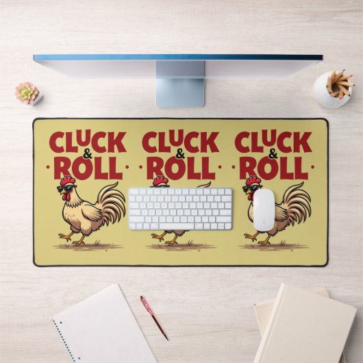 Funny "Cluck & Roll" Cooler Rooster Cartoon Design Schreibtischunterlage (Büro 1)