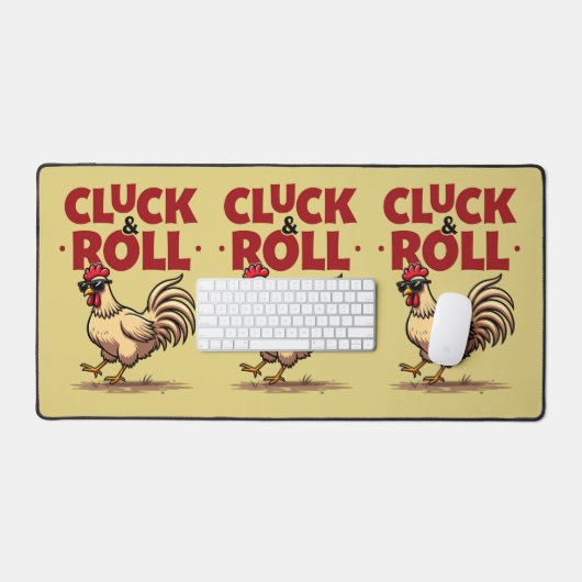 Funny "Cluck & Roll" Cooler Rooster Cartoon Design Schreibtischunterlage (Tastatur & Maus)
