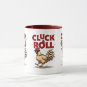 Funny "Cluck & Roll" Cooler Rooster Cartoon Design Tasse (Zentrum)