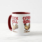 Funny "Cluck & Roll" Cooler Rooster Cartoon Design Tasse (Vorderseite Links)