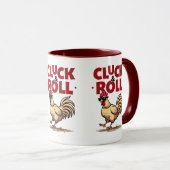 Funny "Cluck & Roll" Cooler Rooster Cartoon Design Tasse (VorderseiteRechts)