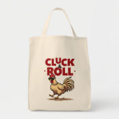 Funny "Cluck & Roll" Cooler Rooster Cartoon Design Tragetasche (Vorne)