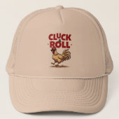 Funny "Cluck & Roll" Cooler Rooster Cartoon Design Truckerkappe (Vorderseite)