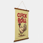 Funny "Cluck & Roll" Cooler Rooster Cartoon Design Wandteppich Mit Holzrahmen (Gewinkelt)