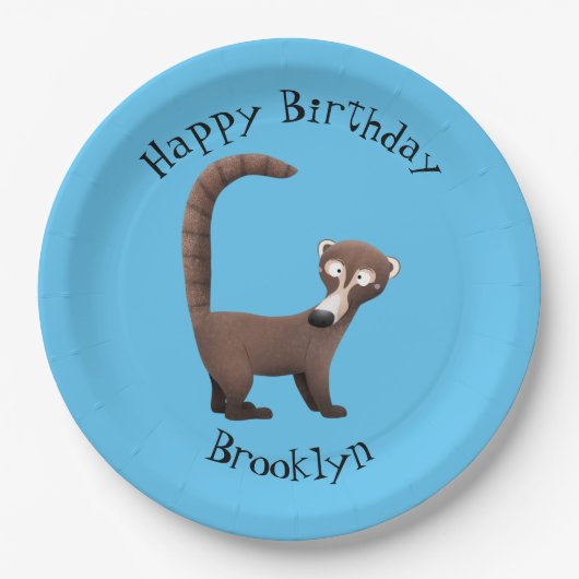 Funny coatimundi Cartoon personalisiert Geburtstag Pappteller (Vorderseite)