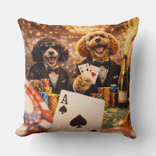Funny Cockapoo Gift | Poker Dog Cushion Kissen (Vorderseite)