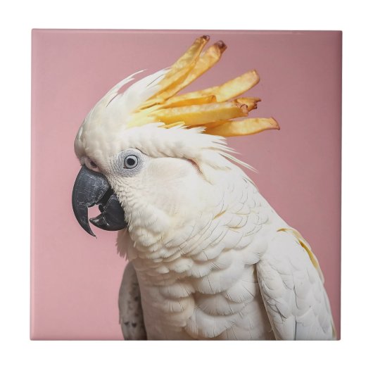 Funny Cockatoo mit französischem Wappen Fliese (Vorderseite)