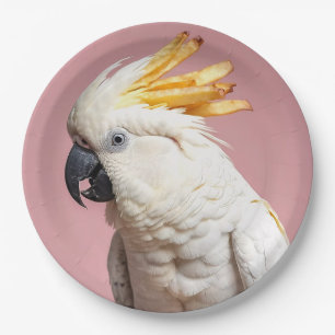 Funny Cockatoo mit französischem Wappen Pappteller