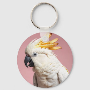 Funny Cockatoo mit französischem Wappen Schlüsselanhänger