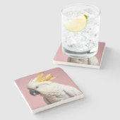 Funny Cockatoo mit französischem Wappen Steinuntersetzer (Seitenansicht)