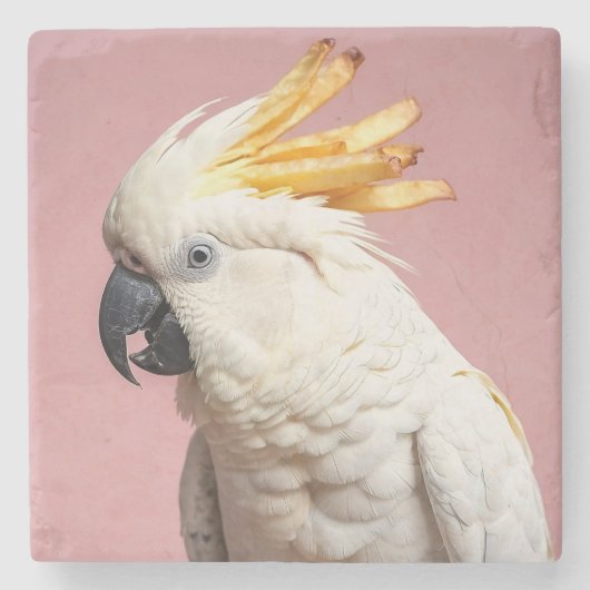 Funny Cockatoo mit französischem Wappen Steinuntersetzer (Vorderseite)