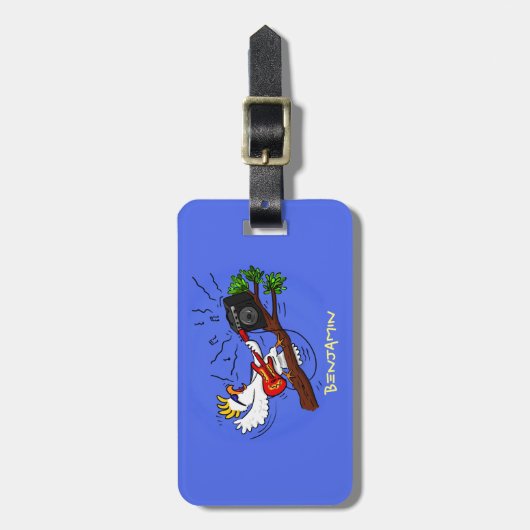 Funny Cockatoo spielt Rockgitarre Cartoon Gepäckanhänger (Vorderseite vertikal)