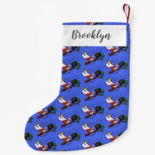 Funny Cockatoo spielt Rockgitarre Cartoon Kleiner Weihnachtsstrumpf (Rückseite)