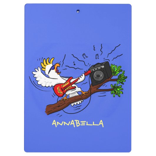 Funny Cockatoo spielt Rockgitarre Cartoon Klemmbrett (Rückseite)