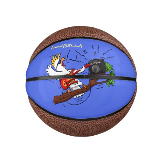 Funny Cockatoo spielt Rockgitarre Cartoon Mini Basketball (Vorderseite)