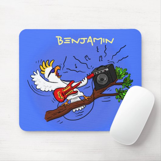 Funny Cockatoo spielt Rockgitarre Cartoon Mousepad (Mit Mouse)