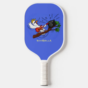 Funny Cockatoo spielt Rockgitarre Cartoon Pickleball Schläger