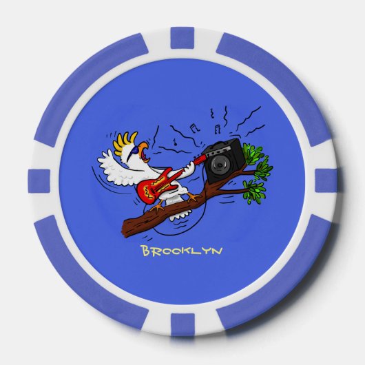 Funny Cockatoo spielt Rockgitarre Cartoon Pokerchips (Vorderseite)