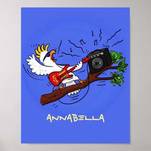 Funny Cockatoo spielt Rockgitarre Cartoon Poster (Vorne)