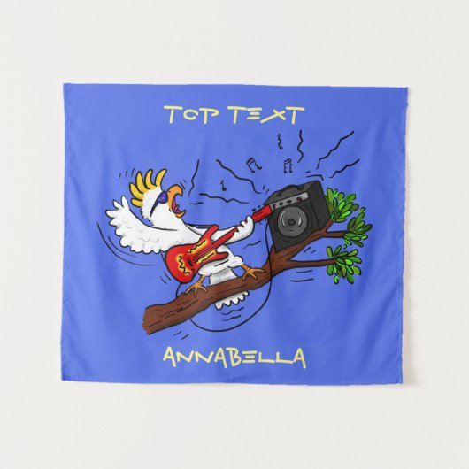 Funny Cockatoo spielt Rockgitarre Cartoon Wandteppich (Vorderseite (Horizontal))