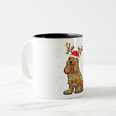 Funny Cocker Spaniel Reindeer Christmas Dog Zweifarbige Tasse (Vorderseite Links)