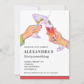 Funny Cocktail Champagne 64. Geburtstagsparty Einladung (Vorderseite)