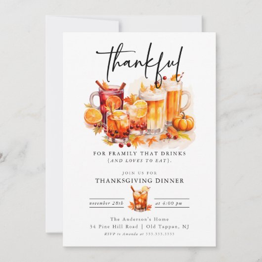 Funny Cocktails Dankeschön Erntedank Dinner Einladung (Vorderseite)