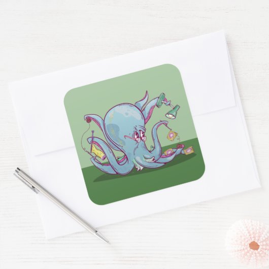Funny Coctopus Häkeln Quadratischer Aufkleber (Umschlag)