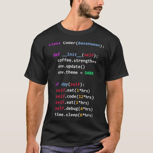 Funny Coding Python Class isst Code Sleep T-Shirt (Vorderseite)